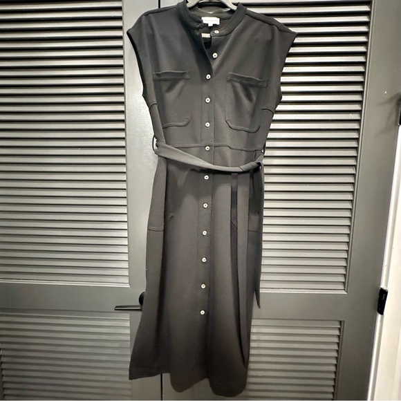 Gibson + Latimer Black Crepe Button Front Utility Shirt Dress - Picture 3 of 5